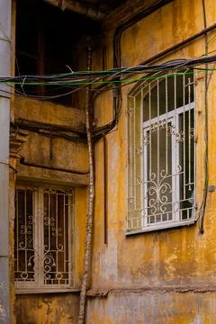 A corner of old building facade of typical houses in Odessacity center old town Stock Photos