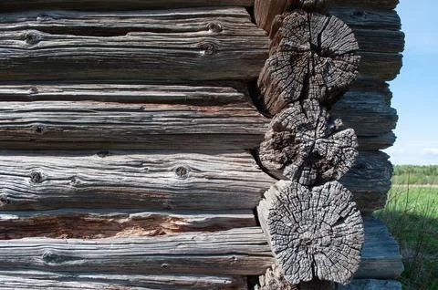 Corner of old log cabin Stock Photos