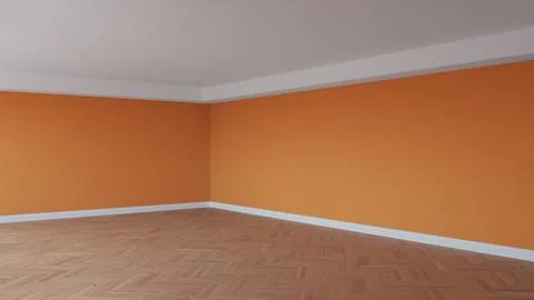 Corner of the Orange Interior with a White Ceiling and Cornice, Glossy Parquet Stock Illustration