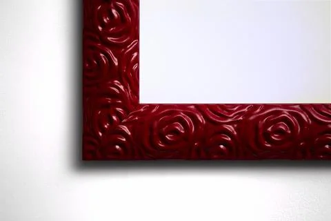 Corner portion of a red frame with flowers on a white background Stock Photos