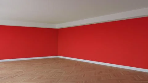 Corner of the Red Empty Interior with a White Ceiling and Cornice Stock Illustration