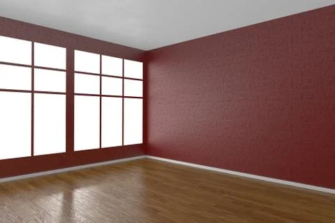 Corner of red empty room with windows Stock-Illustration