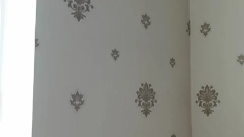 Corner of the room with wallpaper with a pattern and conditioning on the wall. Stock Footage 245236307