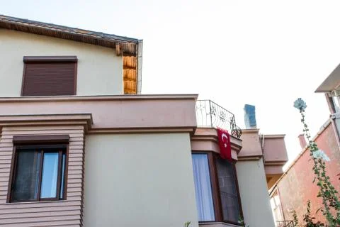 Corner shoot from old building - windows and turkish flag Stock Photos