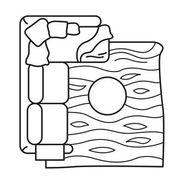 Corner sofa with a decorative carpet in top view Stock Illustration