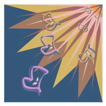 Corner spike star flower, fallen heart petals, tile seamless background Illustrazione stock