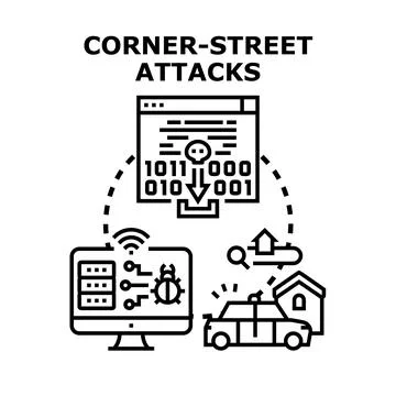 Corner street attacks concept illustration on cybersecurity Stock Illustration
