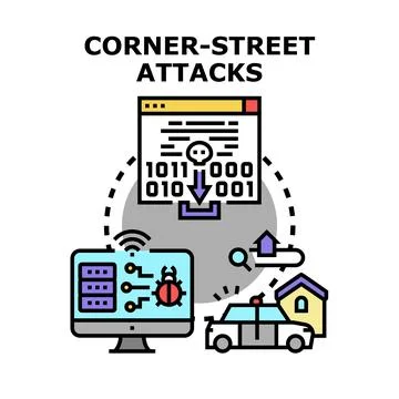 Corner street attacks concept illustration on cybersecurity Stock Illustration