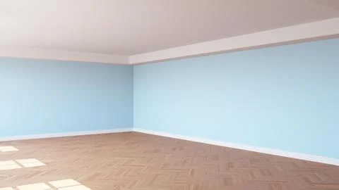 Corner of the Sunlit Interior with Light Blue Walls, a White Ceiling and Cornice Stock Illustration
