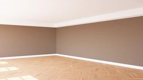 Corner of the Sunlit Interior with Light Brown Walls, a White Ceiling and Stock Illustration
