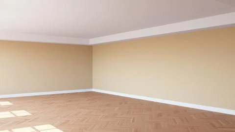 Corner of the Sunlit Room with Light Beige Walls, a White Ceiling and Cornice Stock Illustration