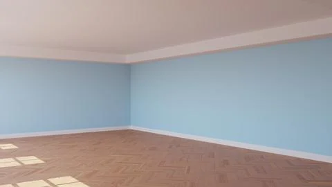 Corner of the Sunlit Room with Light Blue Walls, a White Ceiling and Cornice Stock-Illustration