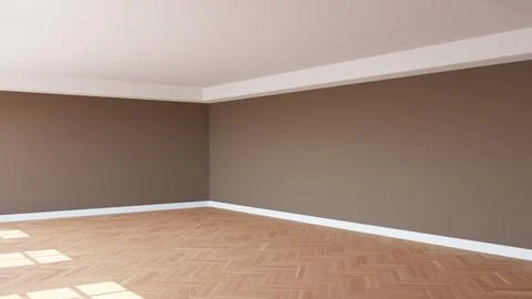 Corner of the Sunlit Room with Light Brown Walls, a White Ceiling and Cornice Stock Illustration