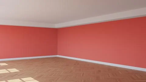 Corner of the Sunny Interior with Light Red Walls, a White Ceiling and Cornice Stock Illustration
