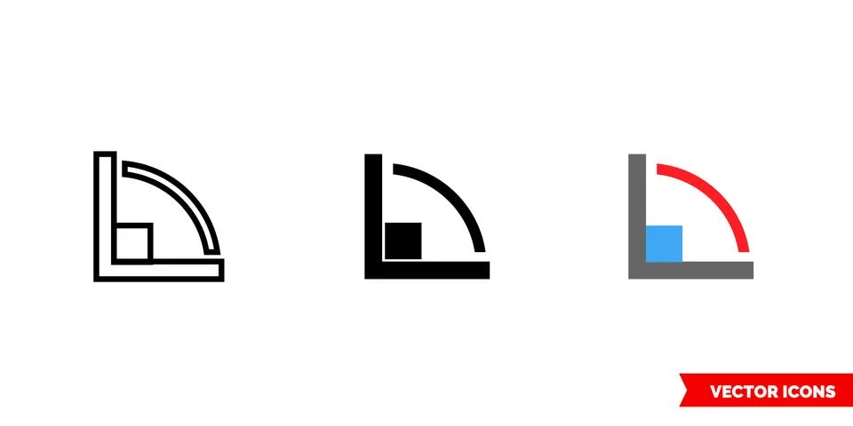 Corner symbol icon of 3 types color, black and white, outline. Isolated vector Stock Illustration