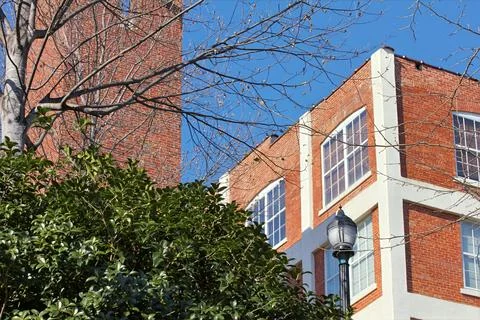 Corner Upper Brick Office Building From Ground Level Stock Photos