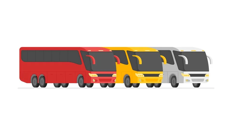 Corner view three bus on the road vector illustration 库存插图