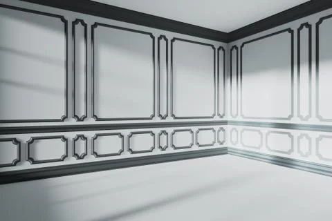 Corner in white empty room with black classic style decor on walls Stock Illustration