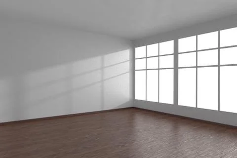 Corner of white empty room with large windows and dark parquet Stock Illustration