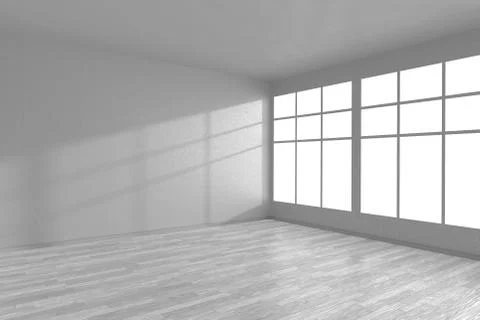 Corner of white empty room with large windows. Stock Illustration