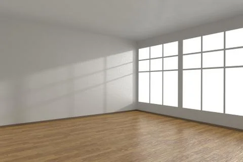 Corner of white empty room with large windows Stock Illustration