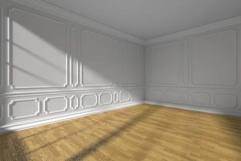 Corner in white empty room with molding and parquet floor Stock Illustration