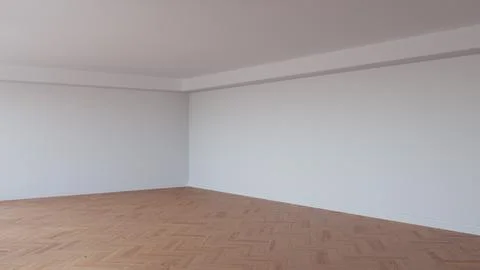 Corner of the White Interior with a White Ceiling and Cornice, Glossy Parquet Stock Illustration