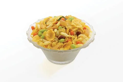 Cornflake Chivda or Corn Chiwda, nimco, loaded with peanuts and Cashew. Serve Stock Photos