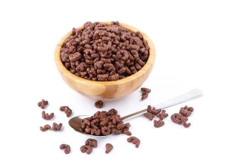Cornflake chocolate or cornflake nature in the bowl wood is a healthy breakfa Stock Photos