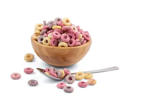 Cornflake chocolate or cornflake nature in the bowl wood is a healthy breakfa Stock Photos