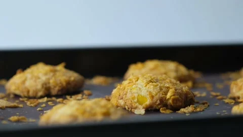 Cornflake Cookies on baking tray. Stock Footage 157213764