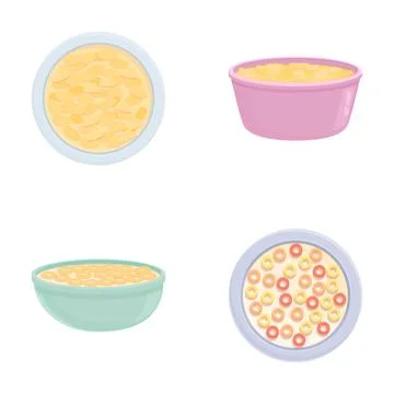 Cornflake icons set cartoon vector. Bowl of breakfast cereal and cornflake Stockillustratie