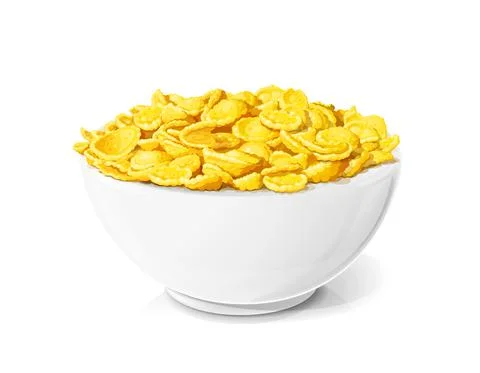 Cornflakes in ceramic bowl. Corn cereals. Vector illustration. Stockillustratie
