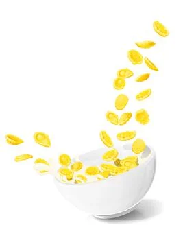 Cornflakes in ceramic bowl. Corn cereals. Vector illustration. Stockillustratie