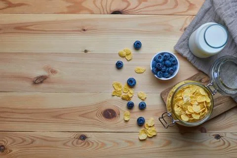 Cornflakes with milk for breakfast. Stock Photos