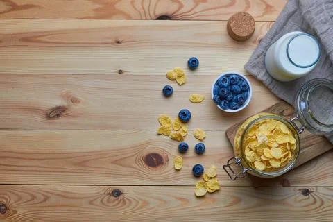 Cornflakes with milk for breakfast. Stock Photos