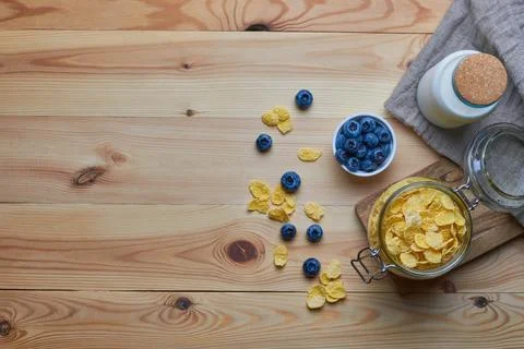 Cornflakes with milk for breakfast. Stock Photos