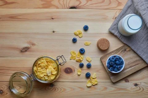 Cornflakes with milk for breakfast. Stock Photos