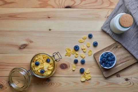 Cornflakes with milk for breakfast. Stock Photos