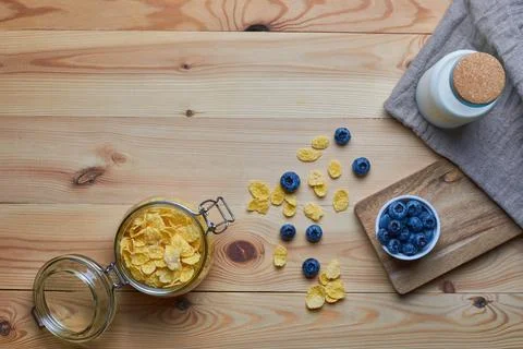 Cornflakes with milk for breakfast. Stock Photos