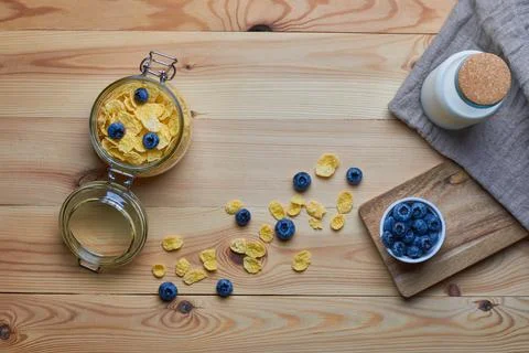 Cornflakes with milk for breakfast. Stock Photos