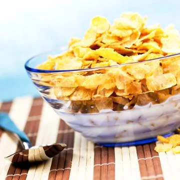 Cornflakes with milk Stock Photos
