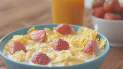 Cornflakes with milk splash in a bowl Stock Footage 68953486
