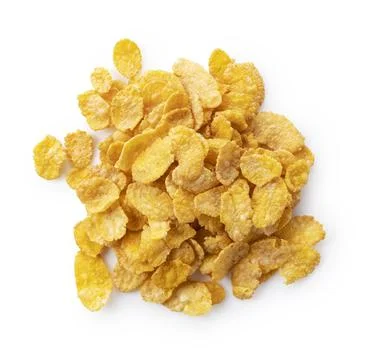 Cornflakes placed on a white background. Stock Photos