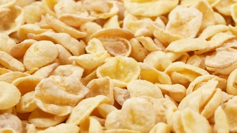 Cornflakes, side view. Breakfast cereal,  dolly shot. Stock Footage 150495345