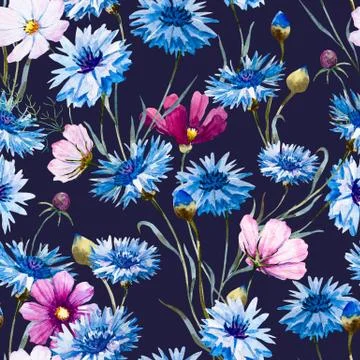 Cornflower watercolor pattern Stock Illustration