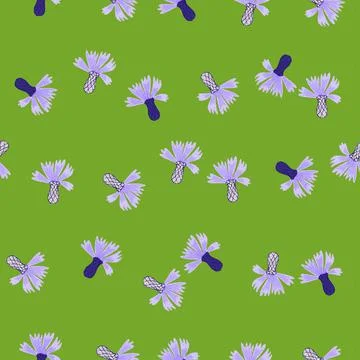 Cornflowers pattern seamless in freehand style. Spring flowers on colorful ba Stock Illustration