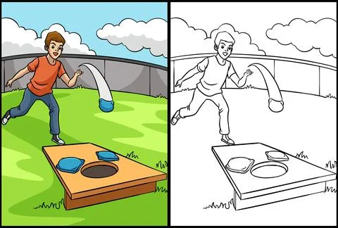 Cornhole Coloring Page Colored Illustration Stock Illustration