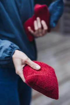 Cornhole game set, process of throwing bean bags, female girl tossing bean .. Stock Photos