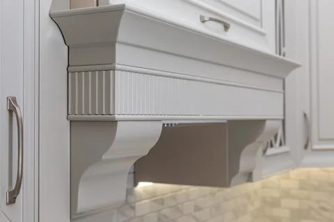 Cornice in a modern kitchen. An element of kitchen furniture. Stock Photos